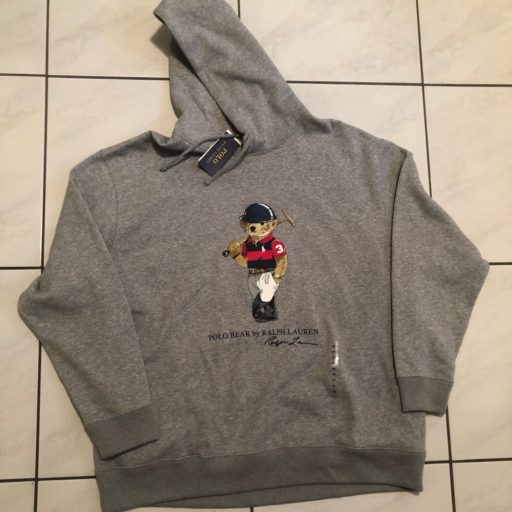 POLO RALPH LAUREN Bear Fleece Grey Hoodie. Size: 2XL, 2XB, 2TG